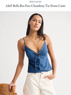 Abercrombie & Fitch Chambray Tie-Front Cami in Denim Blue